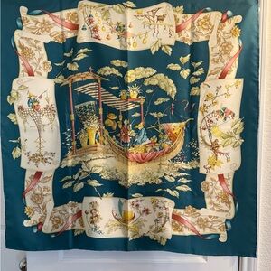 Salvatore Ferragamo Teal and Cream Scarf